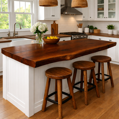 Solid Wood Kitchen Countertop – Live Edge Island Top with Bar Seating Kitchnce