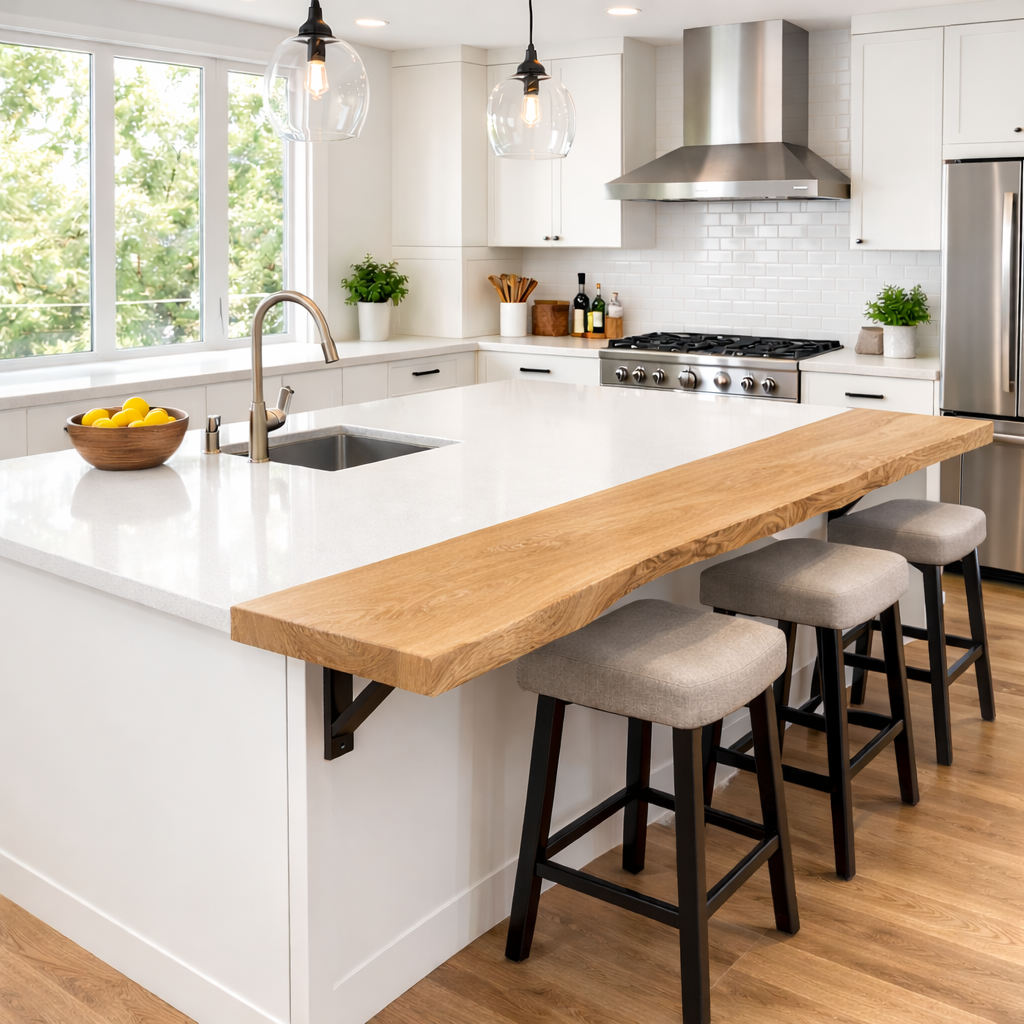 Solid Wood Kitchen Countertop Overhang – Live Edge Bar Top for Kitchen Island Kitchnce