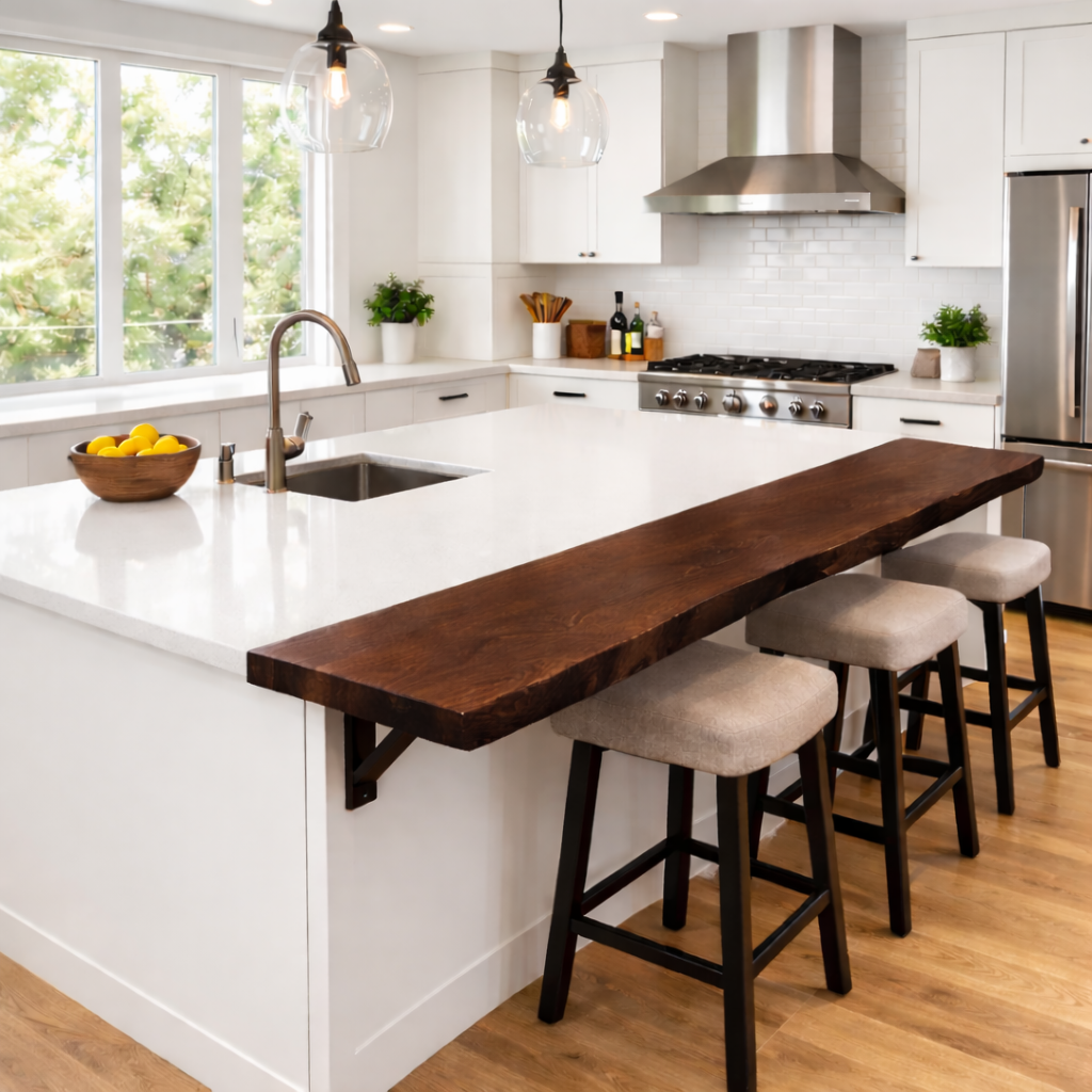 Solid Wood Kitchen Countertop Overhang – Live Edge Bar Top for Kitchen Island Kitchnce