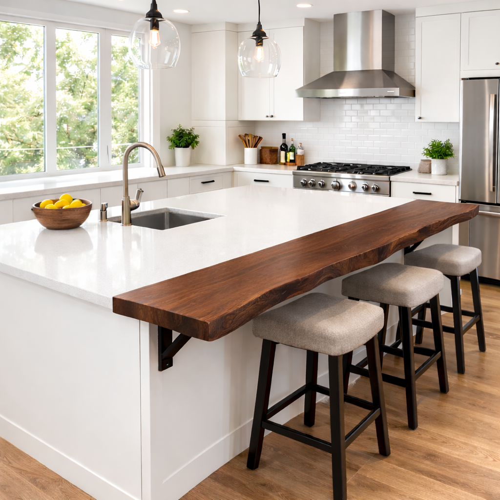 Solid Wood Kitchen Countertop Overhang – Live Edge Bar Top for Kitchen Island Kitchnce
