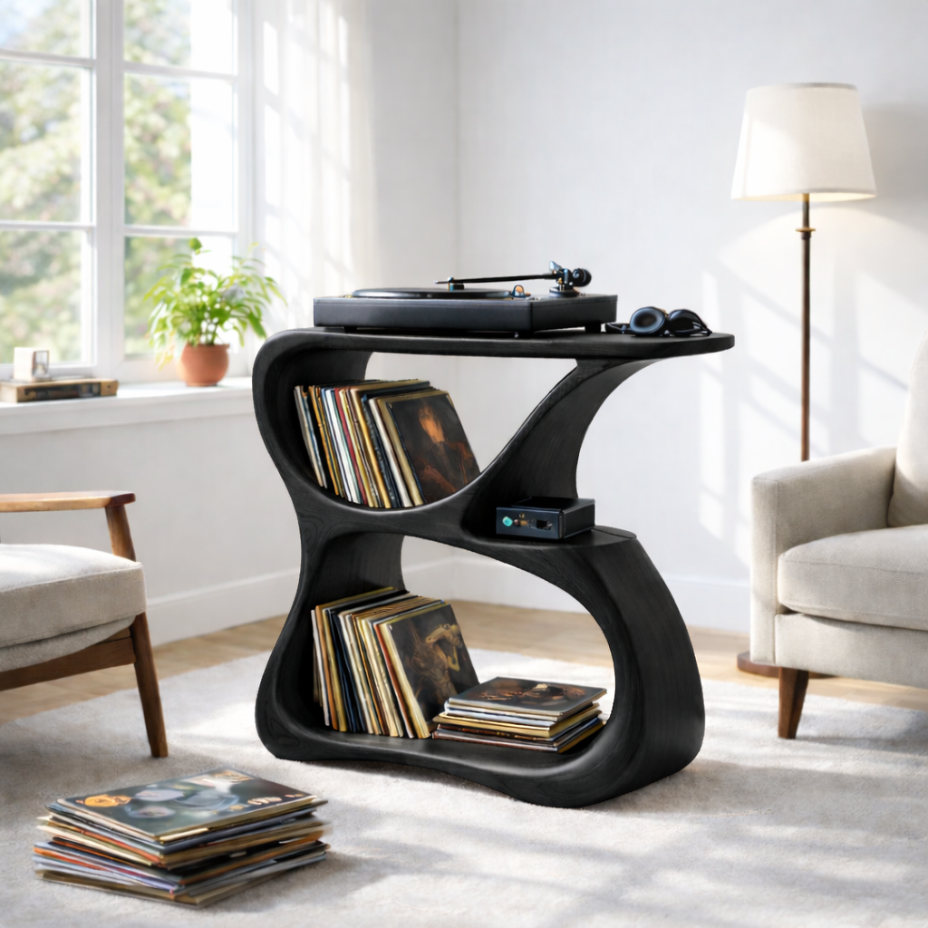 Solid Wood Record Player Stand with Vinyl Storage and Turntable Shelf Kitchnce