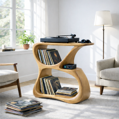 Solid Wood Record Player Stand with Vinyl Storage and Turntable Shelf Kitchnce