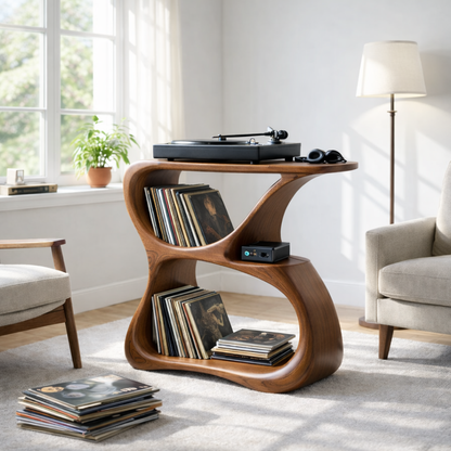 Solid Wood Record Player Stand with Vinyl Storage and Turntable Shelf Kitchnce