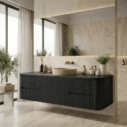 Floating Bathroom Vanity with Ribbed Design and Spacious Drawers – Handcrafted Solid Wood Kitchnce