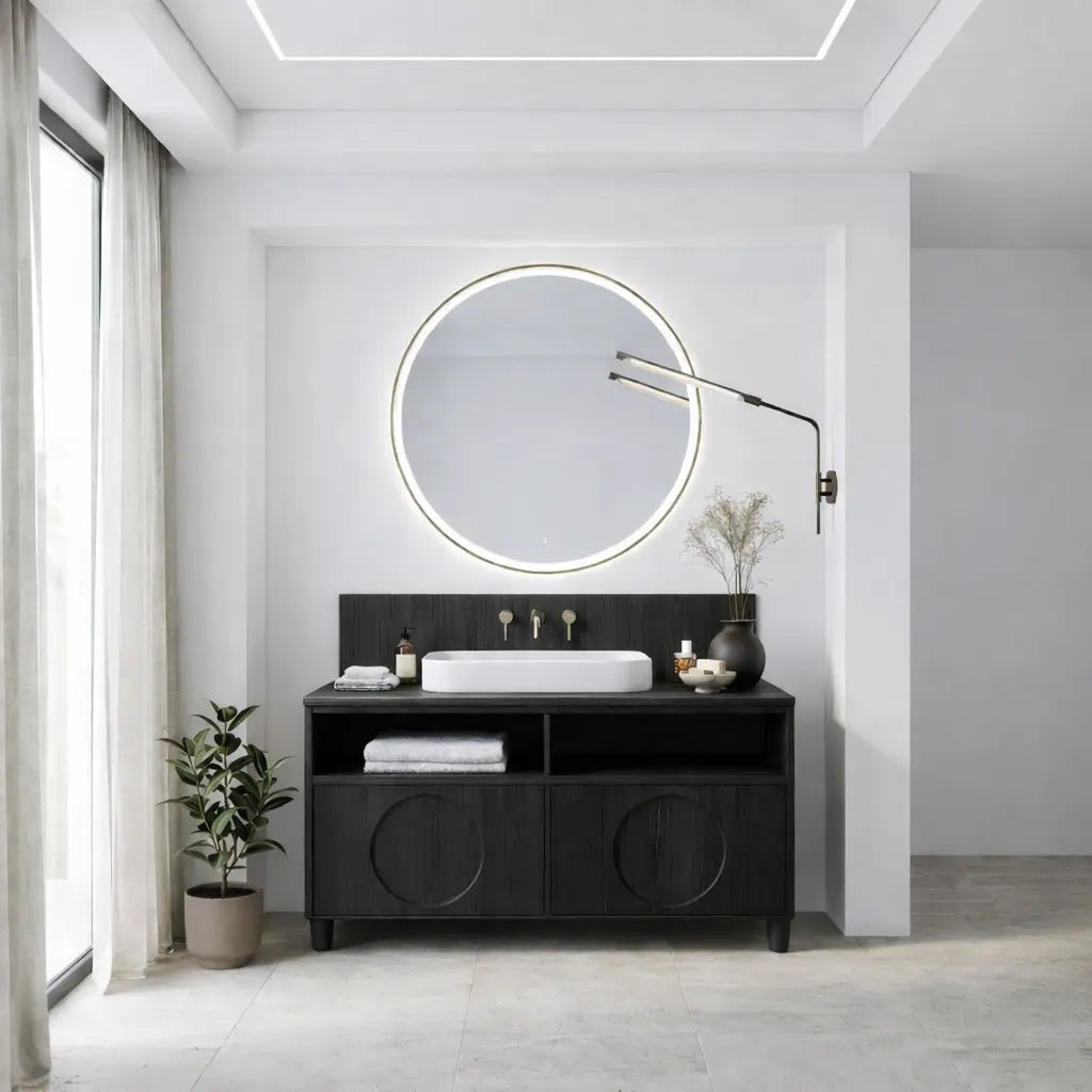 Handcrafted Circular Detail Vanity - Solid Wood Freestanding Modern Bathroom Cabinet Kitchnce