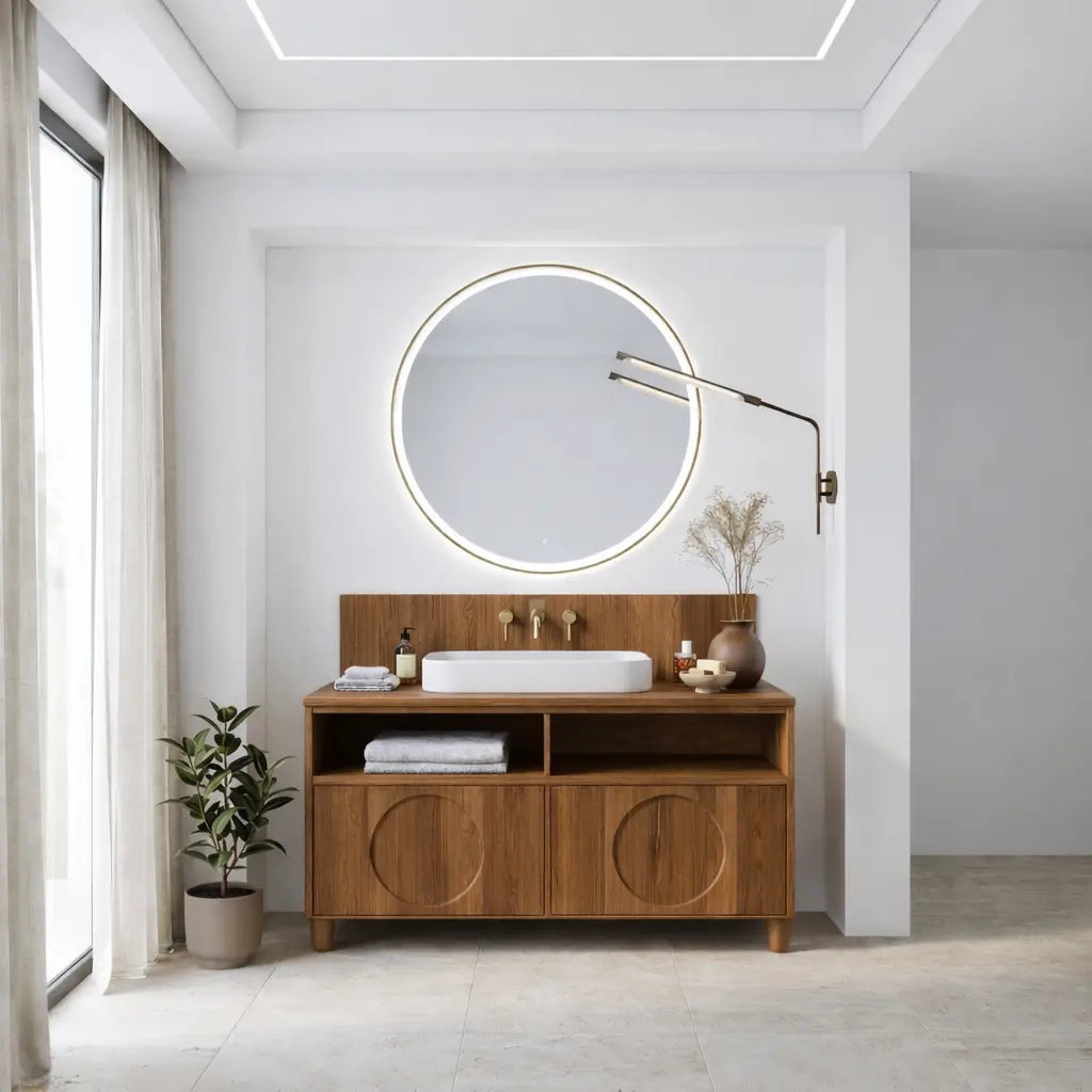 Handcrafted Circular Detail Vanity - Solid Wood Freestanding Modern Bathroom Cabinet Kitchnce