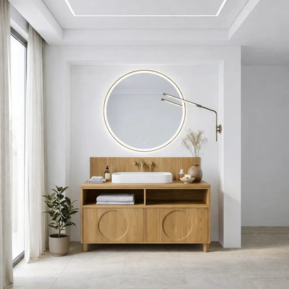 Handcrafted Circular Detail Vanity - Solid Wood Freestanding Modern Bathroom Cabinet Kitchnce
