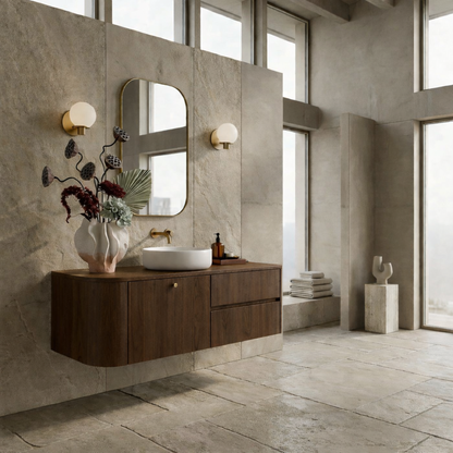 Floating Bathroom Vanity with Curved Edges and Spacious Drawers – Handcrafted Solid Wood Design Kitchnce