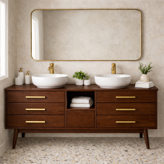 Symmetrical 6-Drawer Freestanding Vanity - Handcrafted Solid Wood Double Console Kitchnce