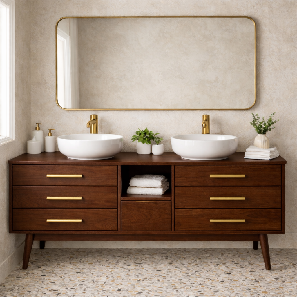 Symmetrical 6-Drawer Freestanding Vanity - Handcrafted Solid Wood Double Console Kitchnce