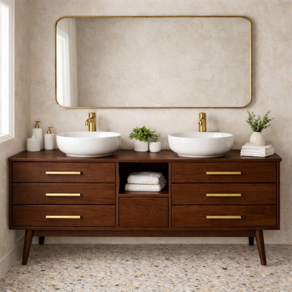 Symmetrical 6-Drawer Freestanding Vanity - Handcrafted Solid Wood Double Console Kitchnce