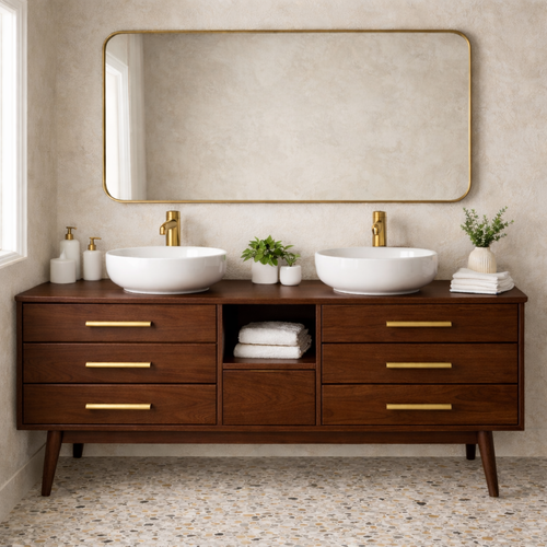 Symmetrical 6-Drawer Freestanding Vanity - Handcrafted Solid Wood Double Console Kitchnce
