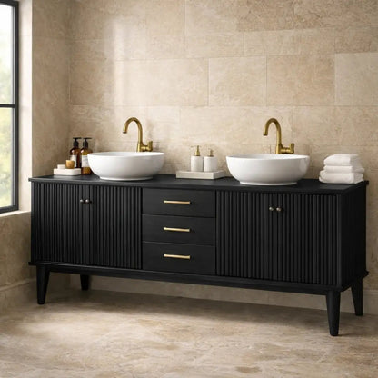 Handcrafted Fluted Freestanding Double Vanity - Solid Wood Mid-Century Modern Cabinet Kitchnce