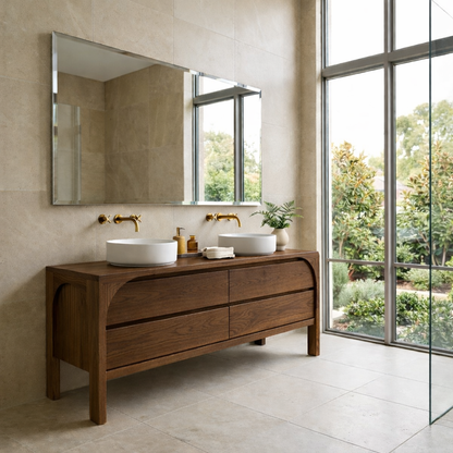 Solid Wood Modern Double Sink Bathroom Vanity with Curved Edge Frame & 4 Drawers Kitchnce