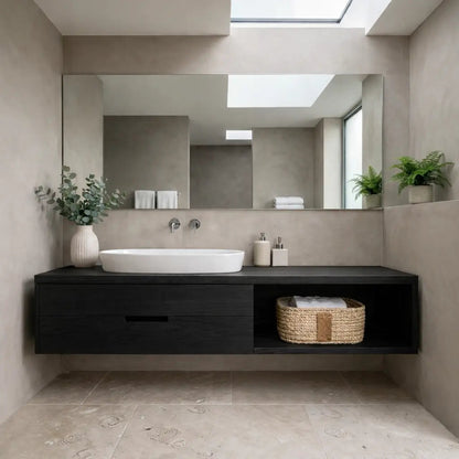 Handcrafted Floating Vanity with Open Cubby - Solid Wood Modern Minimalist Bathroom Cabinet Kitchnce