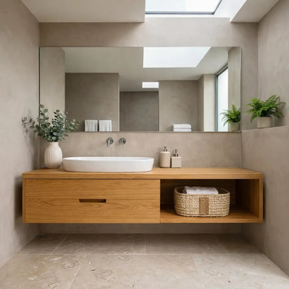 Handcrafted Floating Vanity with Open Cubby - Solid Wood Modern Minimalist Bathroom Cabinet Kitchnce