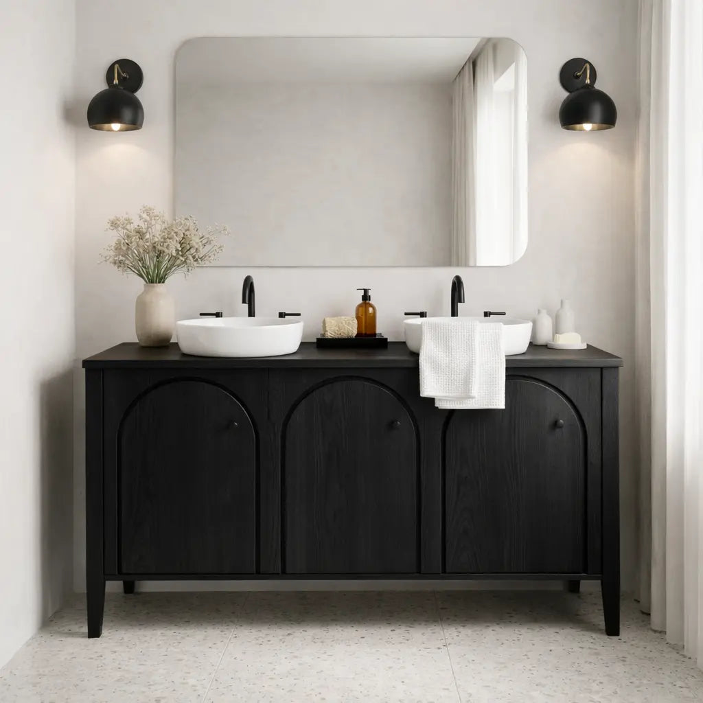Handcrafted Triple Arch Double Vanity - Solid Wood Freestanding Modern Bathroom Cabinet Kitchnce