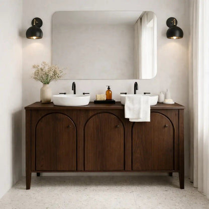 Handcrafted Triple Arch Double Vanity - Solid Wood Freestanding Modern Bathroom Cabinet Kitchnce