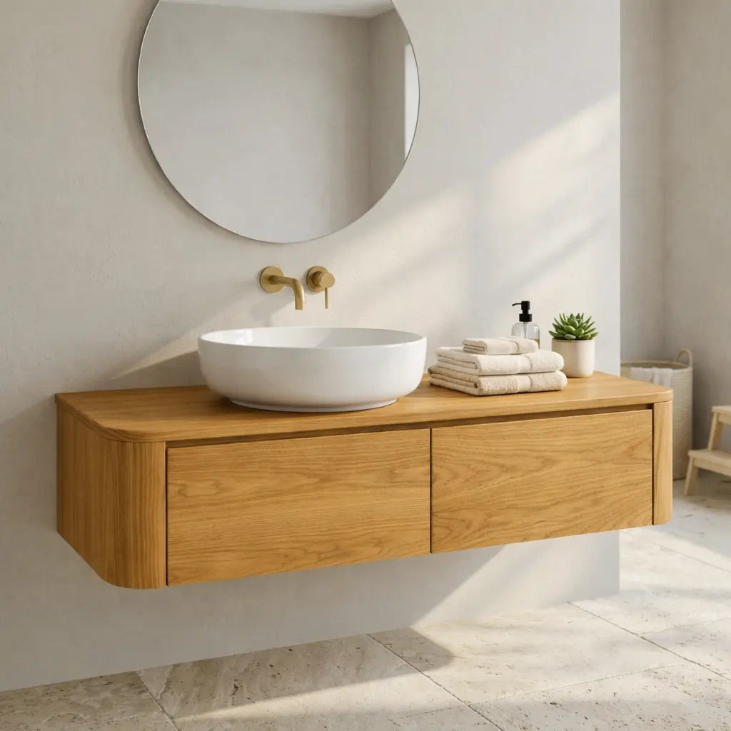 Floating Bathroom Vanity with Rounded Corners and Two Drawer Storage Cabinet Kitchnce