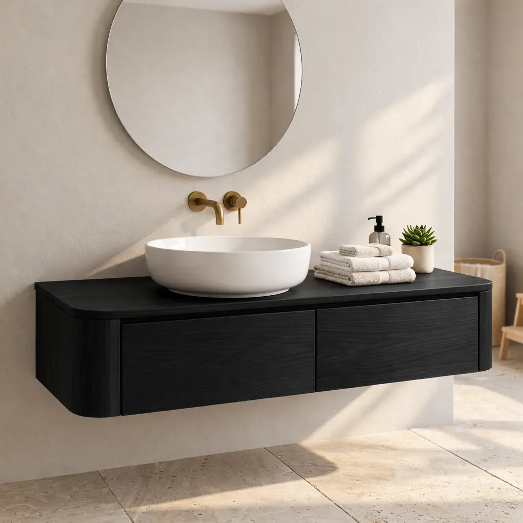 Floating Bathroom Vanity with Rounded Corners and Two Drawer Storage Cabinet Kitchnce