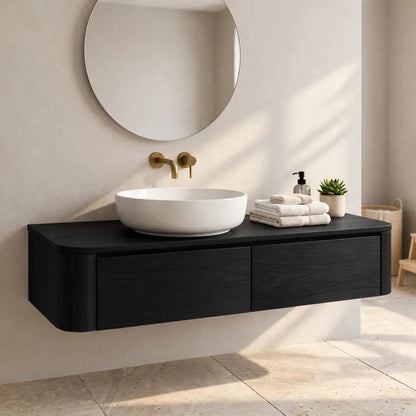 Floating Bathroom Vanity with Rounded Corners and Two Drawer Storage Cabinet Kitchnce