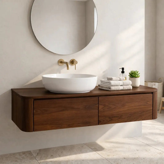 Floating Bathroom Vanity with Rounded Corners and Two Drawer Storage Cabinet Kitchnce