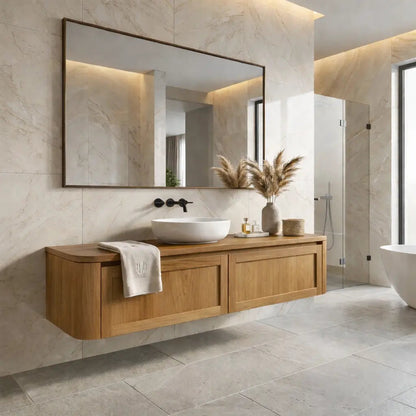 Floating Bathroom Vanity with Framed Panel Doors and Rounded Side Design Kitchnce