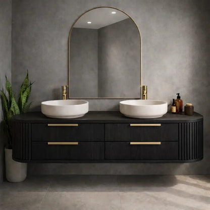 Floating Bathroom Vanity with Fluted Side Panels and Four Drawer Storage Design Kitchnce