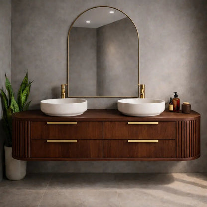 Floating Bathroom Vanity with Fluted Side Panels and Four Drawer Storage Design Kitchnce