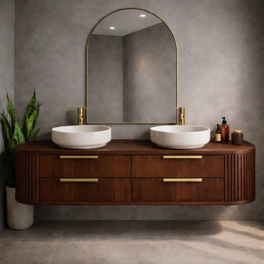 Floating Bathroom Vanity with Fluted Side Panels and Four Drawer Storage Design Kitchnce