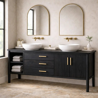 Solid Wood Bathroom Vanity with Open Shelf, Three Drawers and Double Door Cabinet Kitchnce