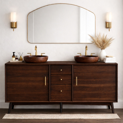 Solid Wood Bathroom Vanity with Mid Century Legs, Center Drawers and Double Cabinet Doors