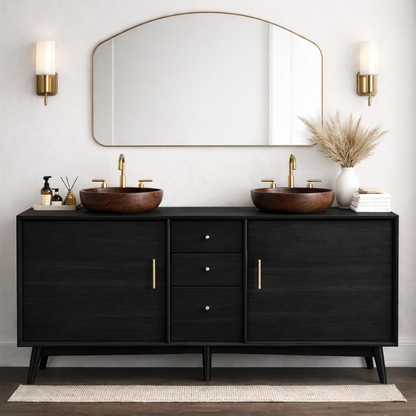 Solid Wood Bathroom Vanity with Mid Century Legs, Center Drawers and Double Cabinet Doors