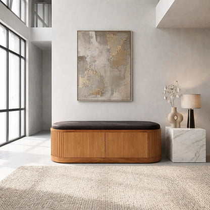 Solid Wood Shoe Storage Bench with Fluted Sides and Hidden Cabinet Entryway Bench Kitchnce