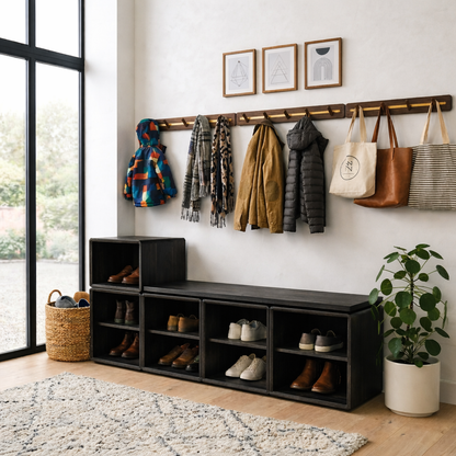 Modular Solid Wood Shoe Storage Bench with Open Cubby Shelves – Entryway Shoe Bench