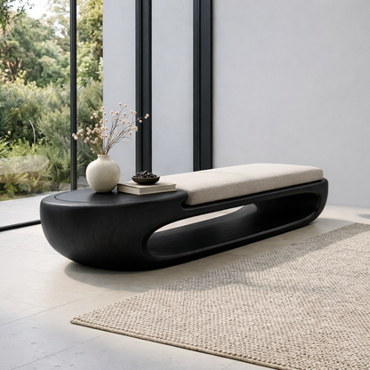 Organic Curved Solid Wood Entryway Bench with Sculptural Open Base Design