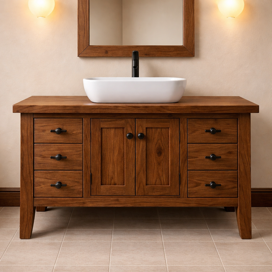 Solid Wood Bathroom Vanity Walnut Farmhouse Single Sink with Cabinet and Drawers