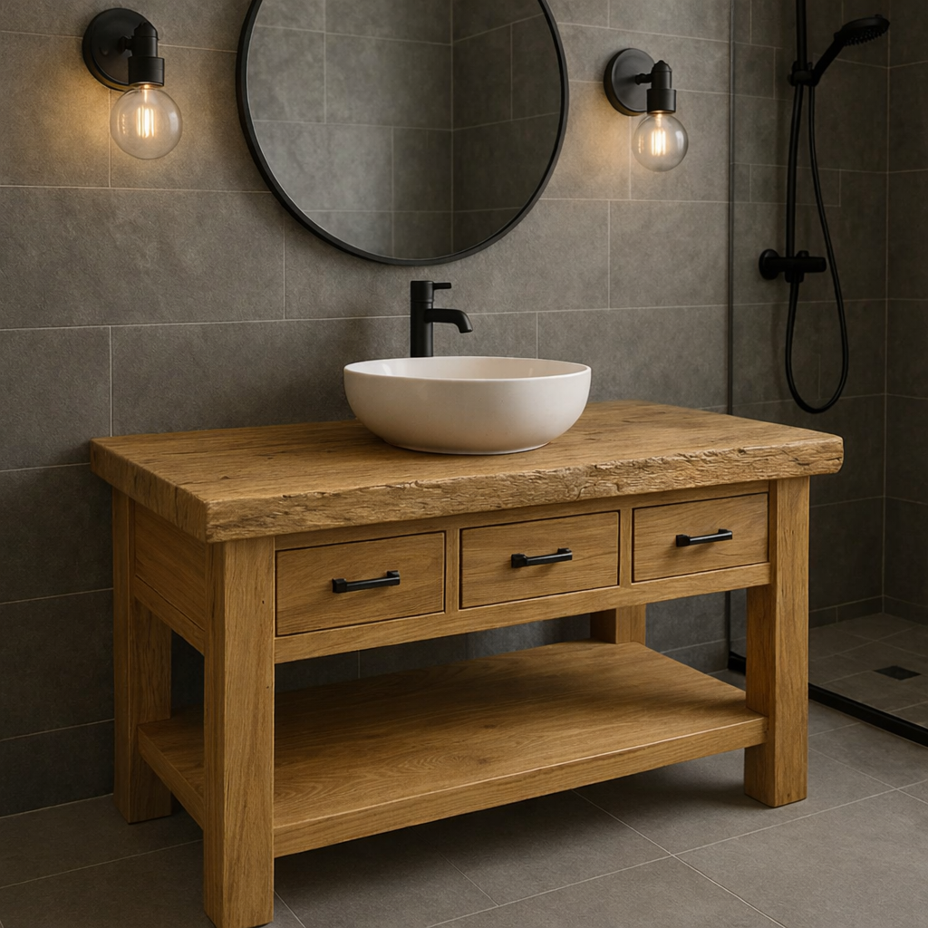 Solid Wood Bathroom Vanity Rustic Single Sink Farmhouse with Drawers and Shelf