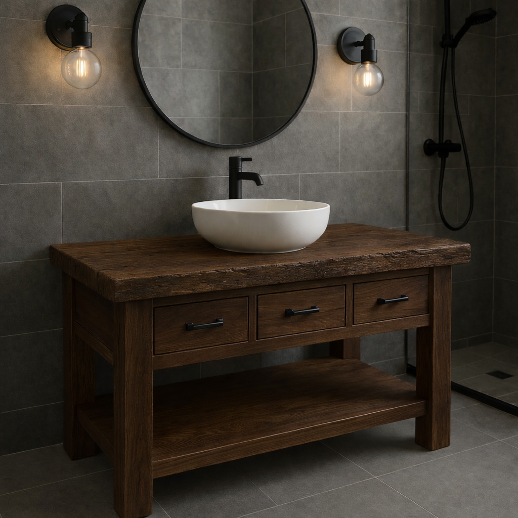 Solid Wood Bathroom Vanity Rustic Single Sink Farmhouse with Drawers and Shelf