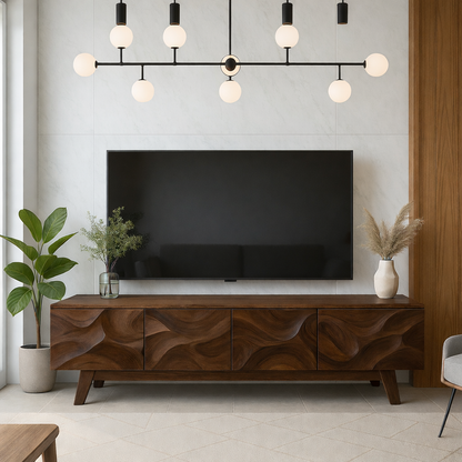 Solid Wood TV Stand Mid Century Modern Walnut Media Console with Storage Cabinet
