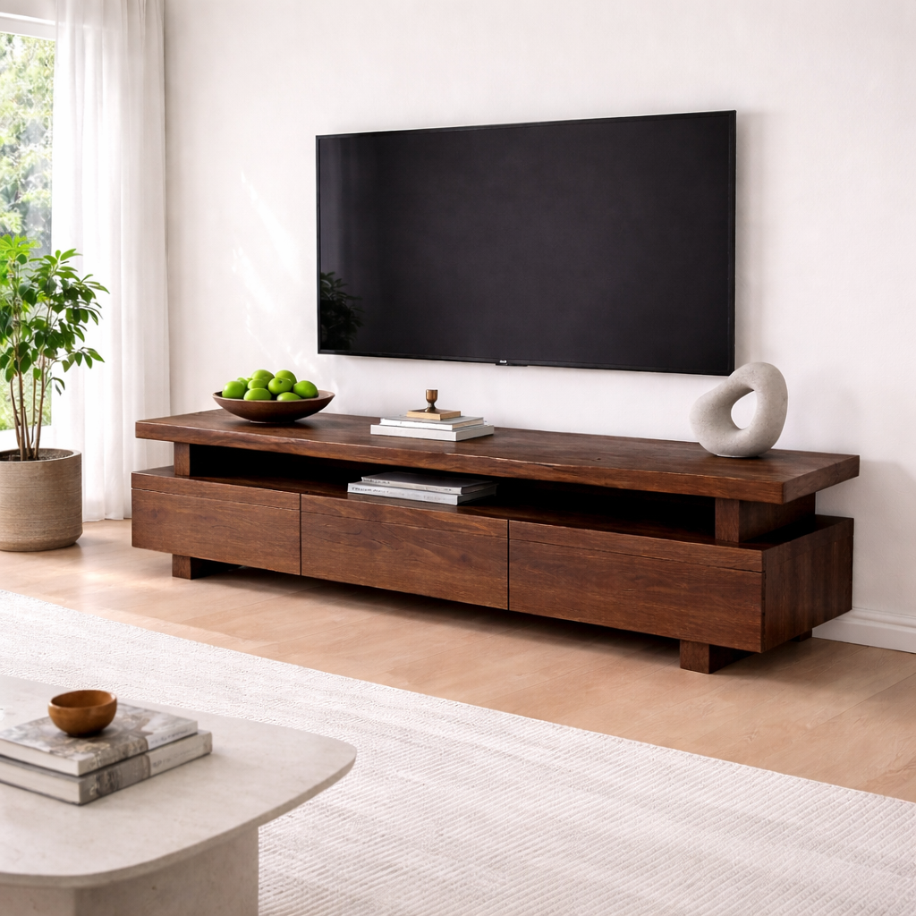 Solid Wood TV Stand with Storage and Modern Design Kitchnce