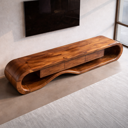 Solid Wood TV Stand with Curved Design and Ample Storage Kitchnce
