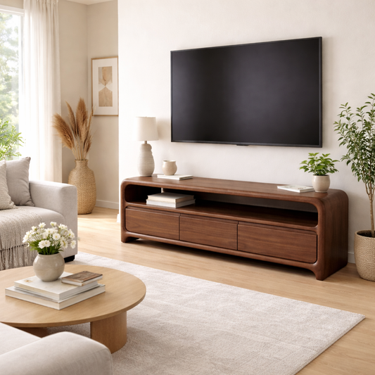 Solid Wood TV Stand with Sleek Design and Storage Drawers Kitchnce