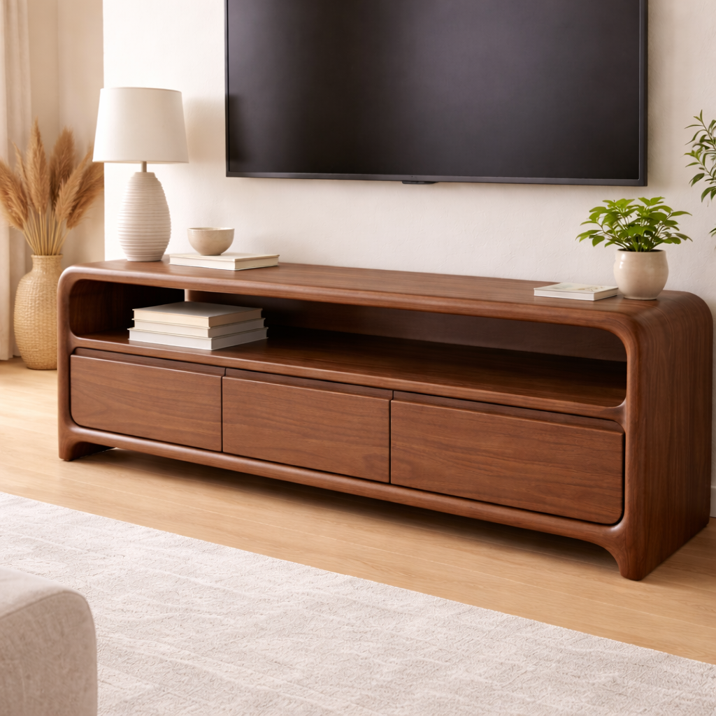 Solid Wood TV Stand with Sleek Design and Storage Drawers Kitchnce