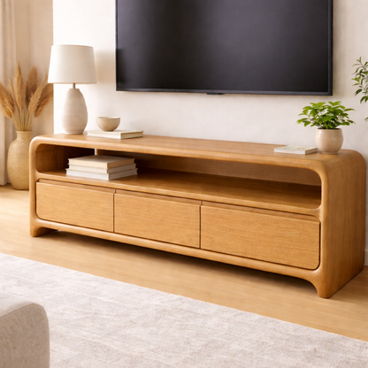 Solid Wood TV Stand with Sleek Design and Storage Drawers Kitchnce