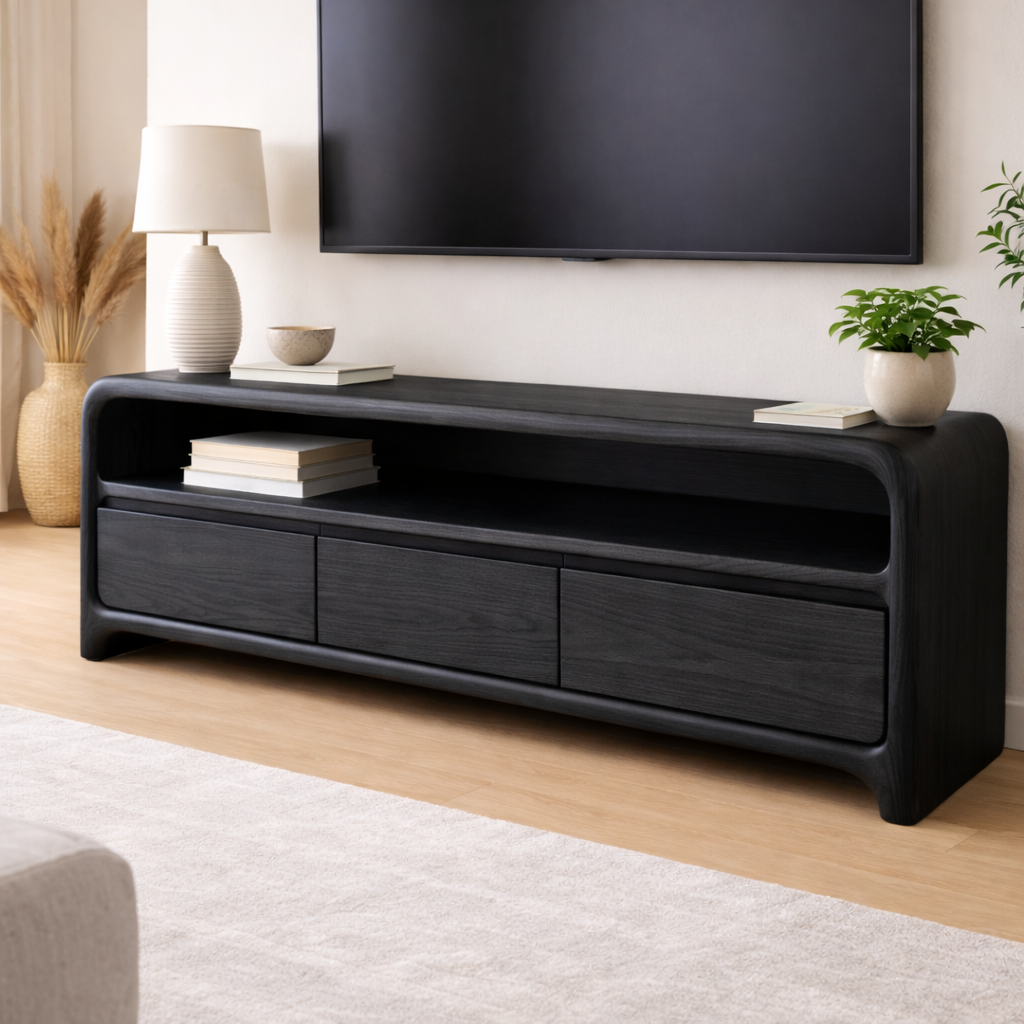 Solid Wood TV Stand with Sleek Design and Storage Drawers Kitchnce