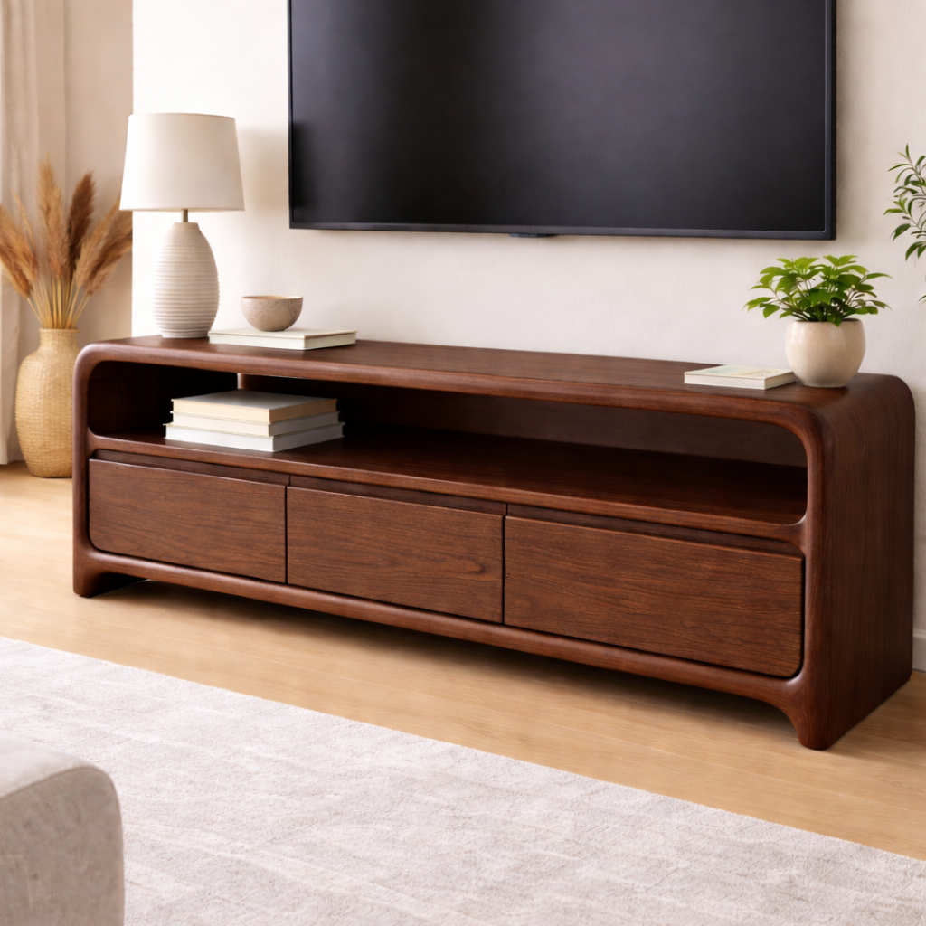 Solid Wood TV Stand with Sleek Design and Storage Drawers Kitchnce