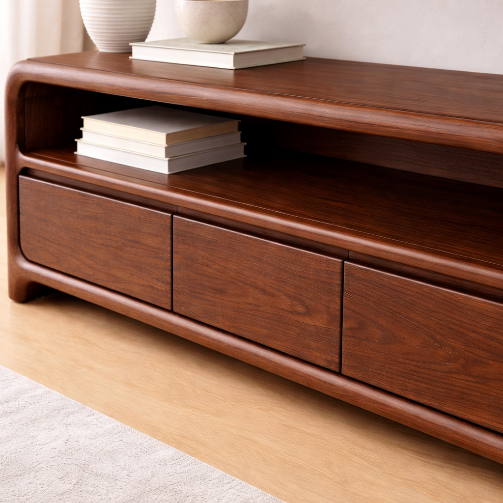 Solid Wood TV Stand with Sleek Design and Storage Drawers Kitchnce