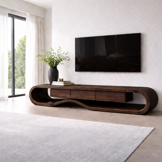 Solid Wood TV Stand with Curved Design and Ample Storage Kitchnce