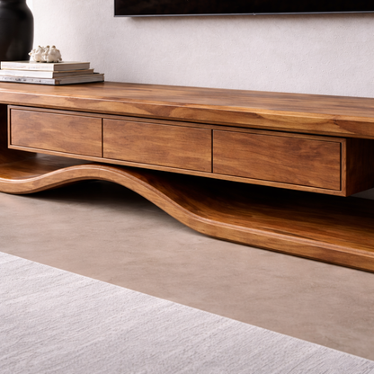 Solid Wood TV Stand with Curved Design and Ample Storage Kitchnce